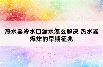 热水器冷水口漏水怎么解决 热水器爆炸的早期征兆